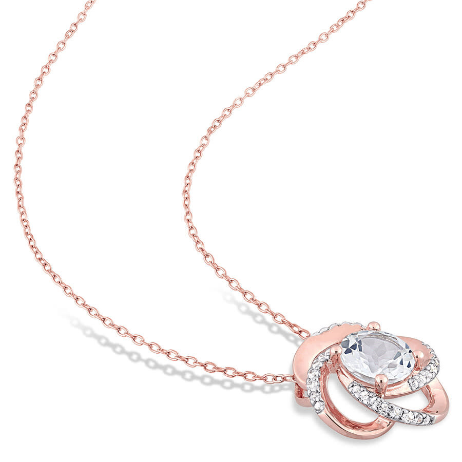 Amour 2-3/5 Ct Tgw White Topaz Interlaced Floral Swirl Pendant With Chain In Rose Plated Sterling Si In Pink