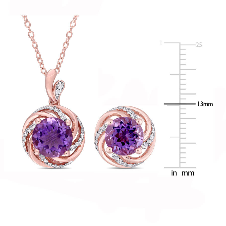 Amour 4 7/8 Ct Tgw Amethyst White Topaz And Diamond Accent Swirl Halo Necklace And Stud Earrings Set In Pink