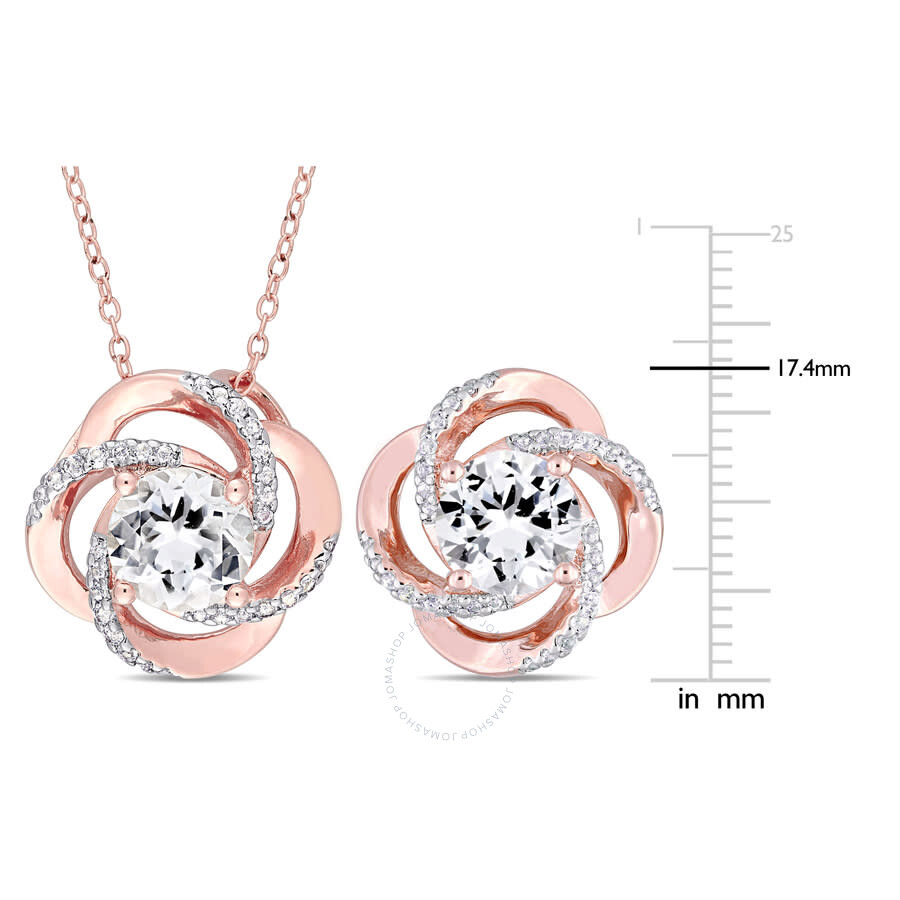 Amour 2 Pc Set Of 7 3/4 Ct Tgw White Topaz Swirl Stud Earrings & Necklace In Rose Plated Sterling Si In Pink