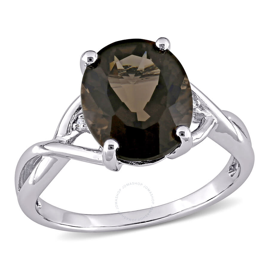 Amour 3 3/4 Ct Tgw Oval Cut Smokey Quartz And Diamond Accent Ring In Sterling Silver In White