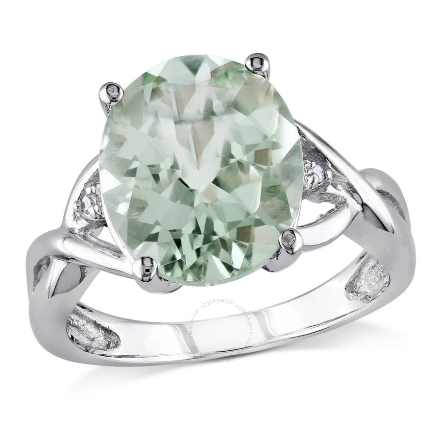 Shop Amour 4 1/3ct Tgw Oval Cut Green Quartz And Diamond Accent Ring In Sterling Silver In White