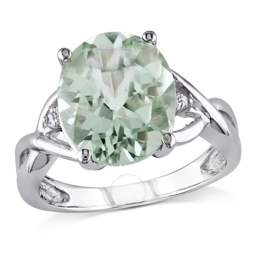 Amour 4 1/3ct Tgw Oval Cut Green Quartz And Diamond Accent Ring In Sterling Silver In White