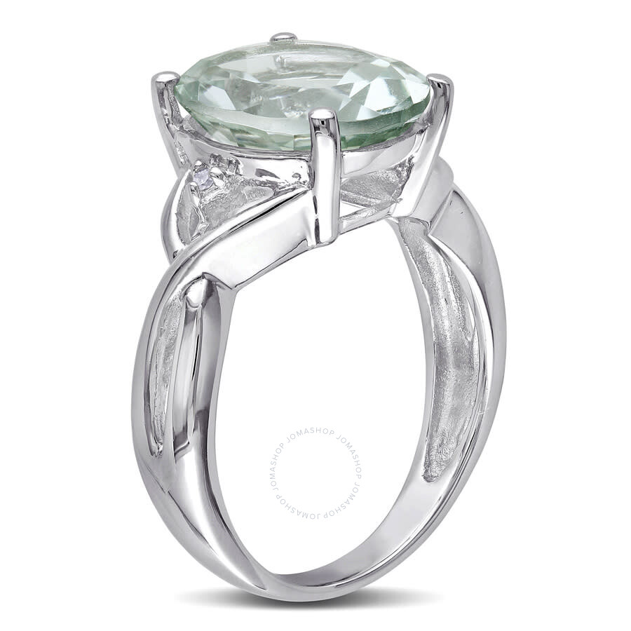 Amour 4 1/3ct Tgw Oval Cut Green Quartz And Diamond Accent Ring In Sterling Silver In White