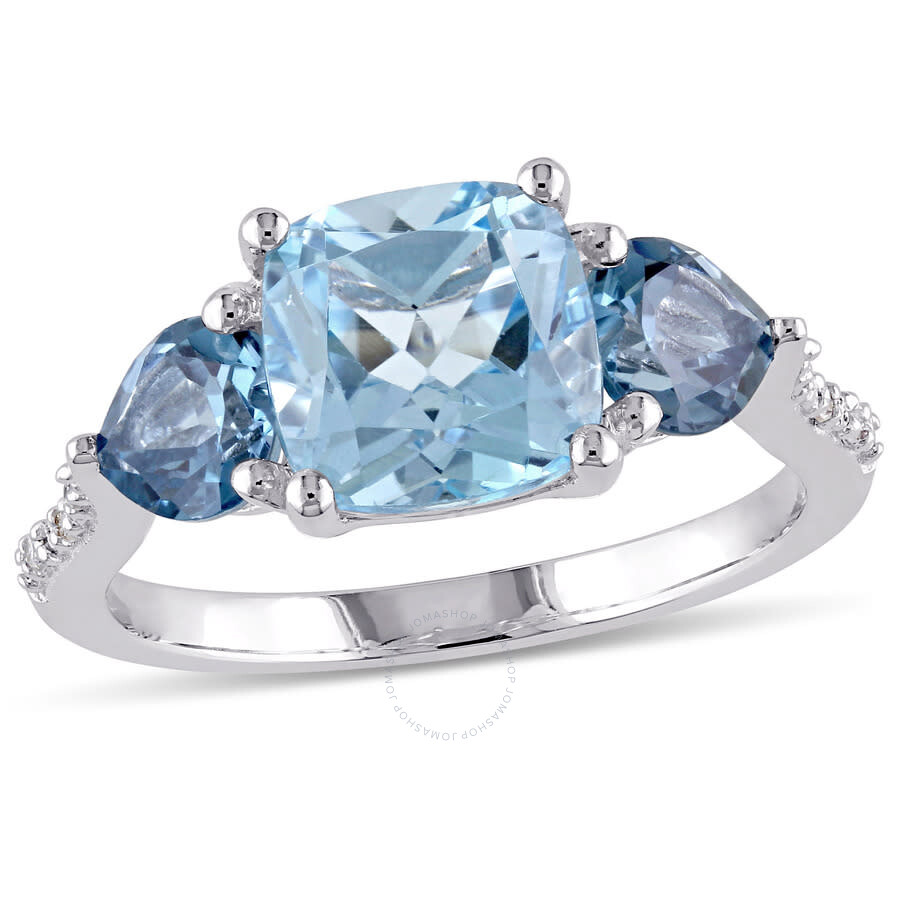 Shop Amour 3 1/2 Ct Tgw Cushion Cut Sky And London Blue Topaz And Diamond Accent Ring In Sterling Silver In White