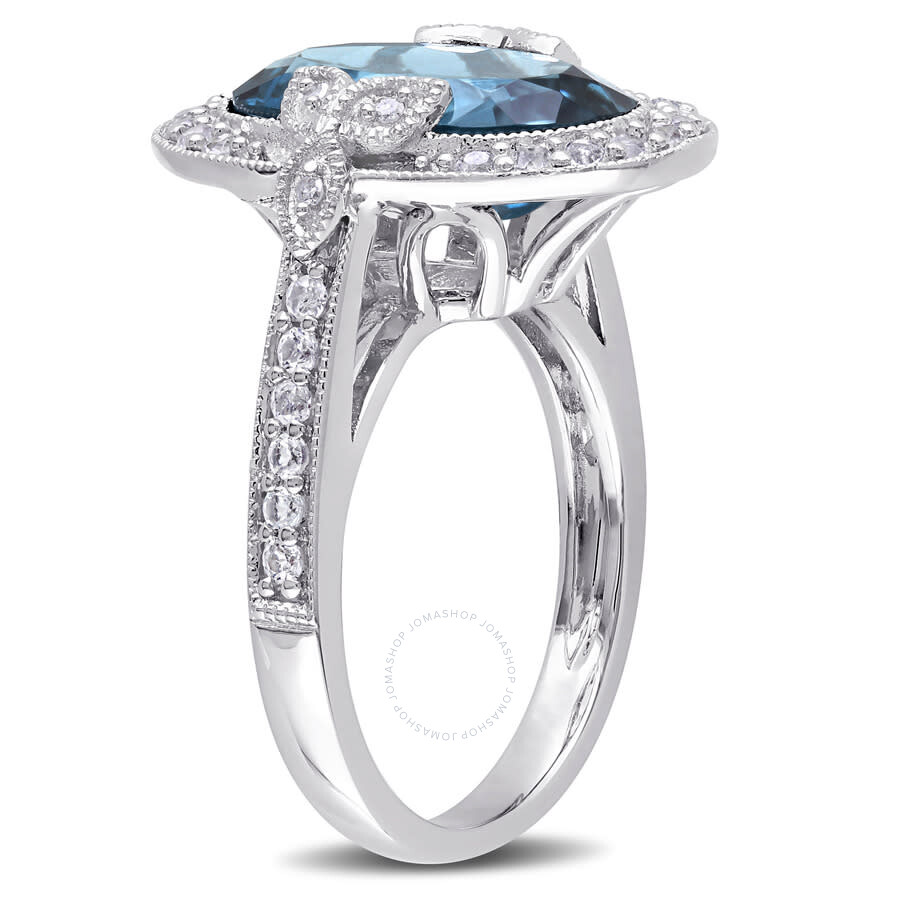 Amour 7 7/8 Ct Tgw Oval Cut Blue And White Topaz And Diamond Halo Trillium Cocktail Ring In Sterling In White