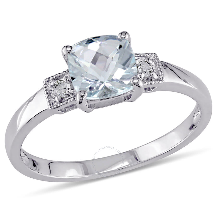 Amour Cushion Cut Aquamarine And Diamond Accent Ring In Sterling Silver In White