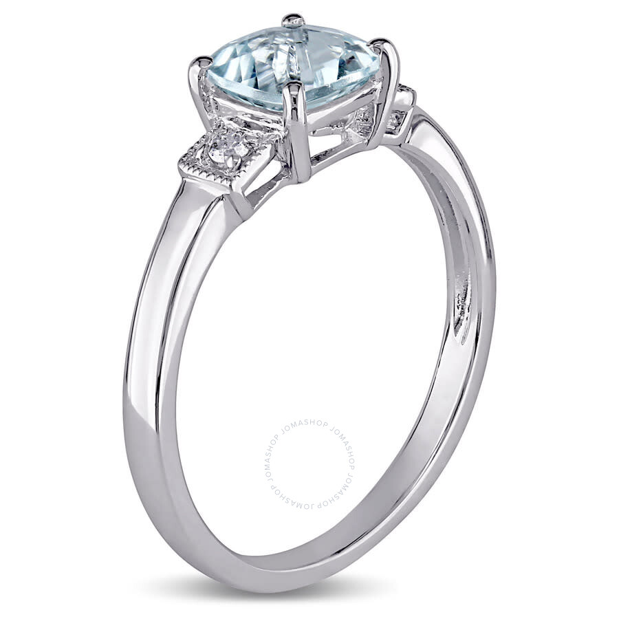 Amour Cushion Cut Aquamarine And Diamond Accent Ring In Sterling Silver In White