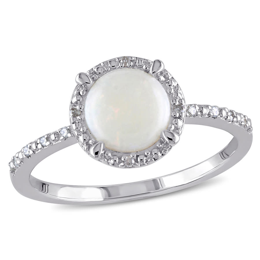 Sterling Silver 0.05 CT Diamond TW And 1 CT TGW Opal Halo Ring