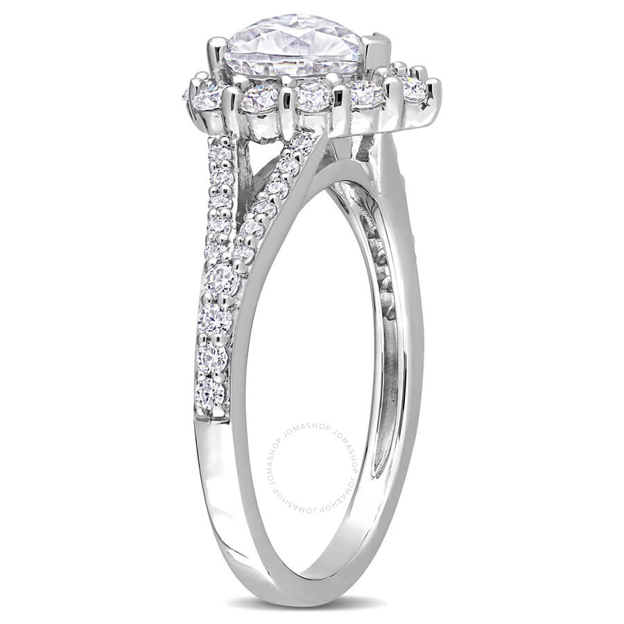 Amour 1 1/2 Ct Dew Created Moissanite Heart Halo Engagement Ring In Sterling Silver In White