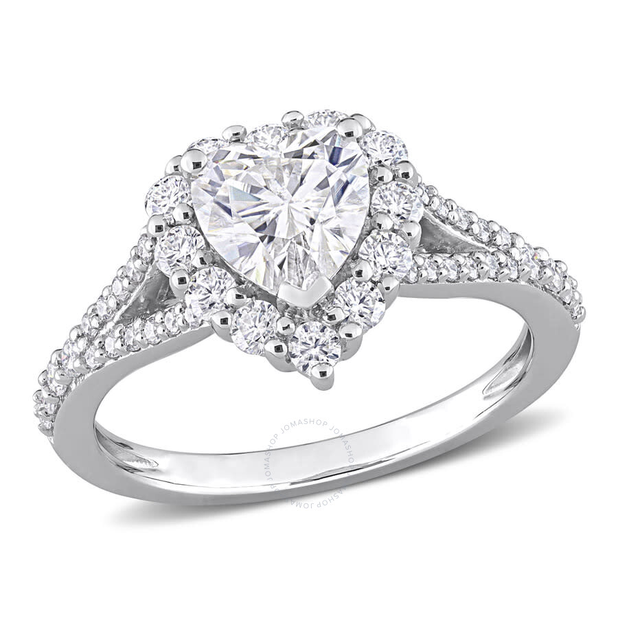 Shop Amour 1 1/2 Ct Dew Created Moissanite Heart Halo Engagement Ring In Sterling Silver In White