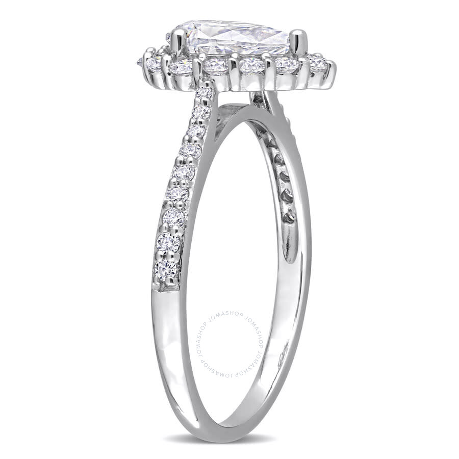 Amour 1 3/8 Ct Dew Created Moissanite Teardrop Halo Engagement Ring In Sterling Silver In White
