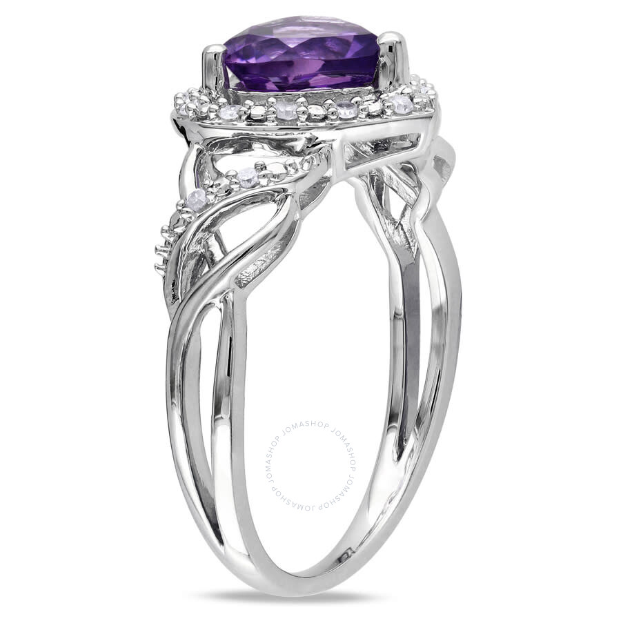 Amour 1/10 Ct Tw Diamond And Amethyst Open Heart Crossover Ring In Sterling Silver In White