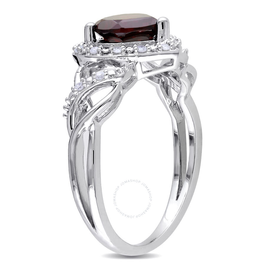 Amour 1/10 Ct Tw Diamond And Garnet Open Heart Crossover Ring In Sterling Silver In White