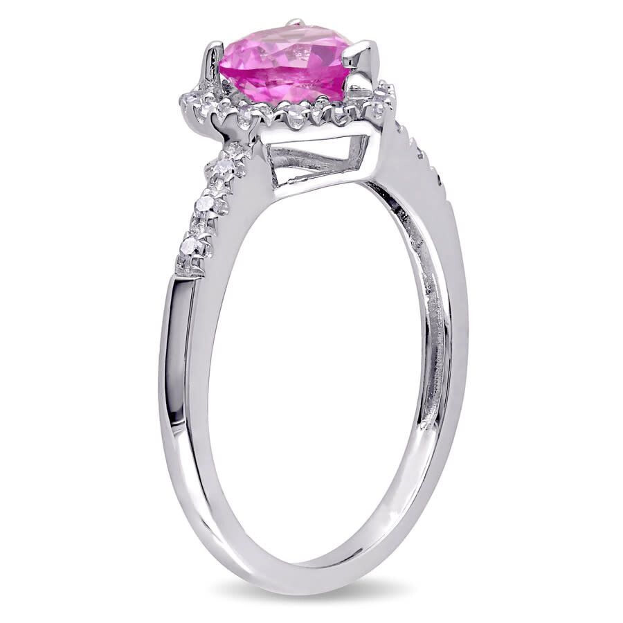 Amour 1/10 Ct Tw Diamond And Created Pink Sapphire Heart Halo Ring In Sterling Silver In White
