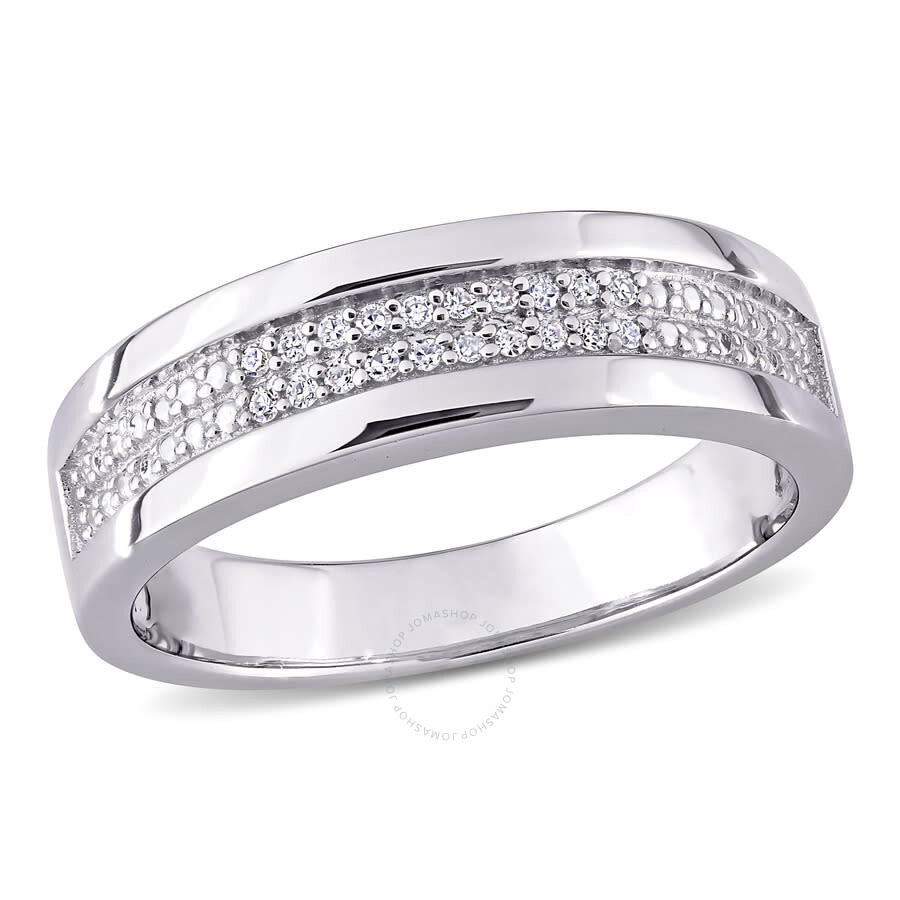 Shop Amour 1/10 Ct Tw Diamond Men's Ring In Sterling Silver In White