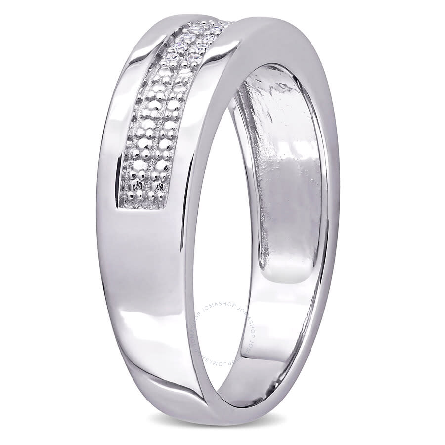 Shop Amour 1/10 Ct Tw Diamond Men's Ring In Sterling Silver In White