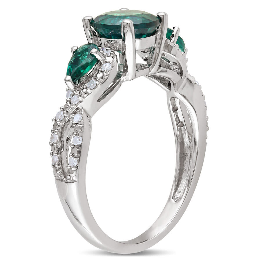 Amour 1 5/8 Ct Tgw Created Emerald & 1/6 Ct Tw Diamond Three-stone Infinity Ring In Sterling Silver In White