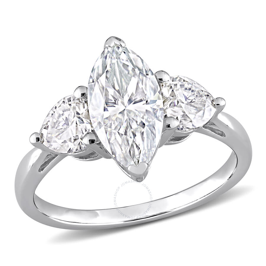 Amour 2 1/2 Ct Dew Created Moissanite Three-stone Engagement Ring In Sterling Silver In White