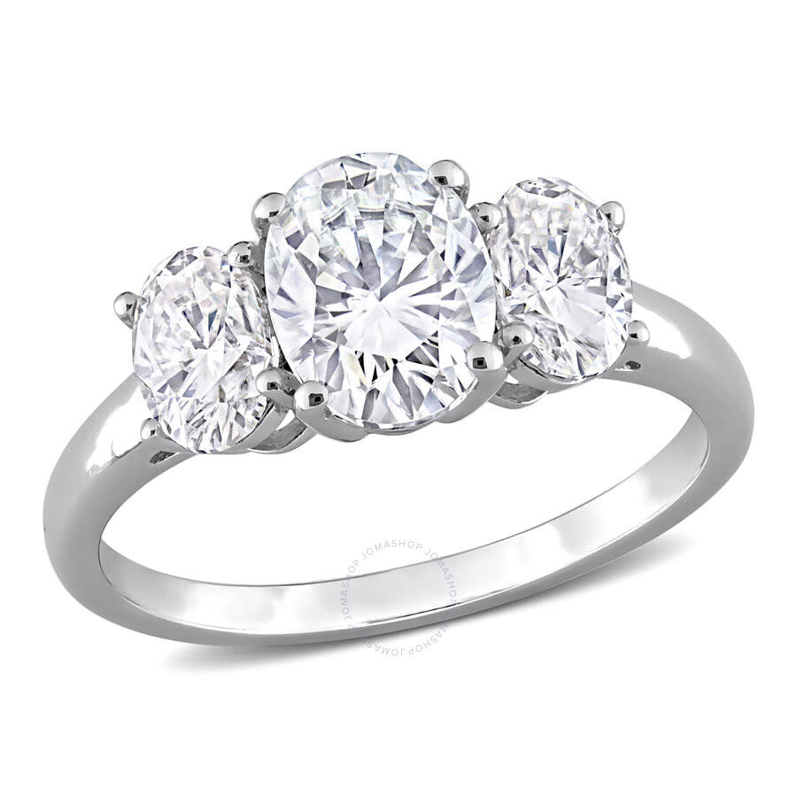 Shop Amour 2 1/4 Ct Dew Created Moissanite Three-stone Engagement Ring In Sterling Silver In White