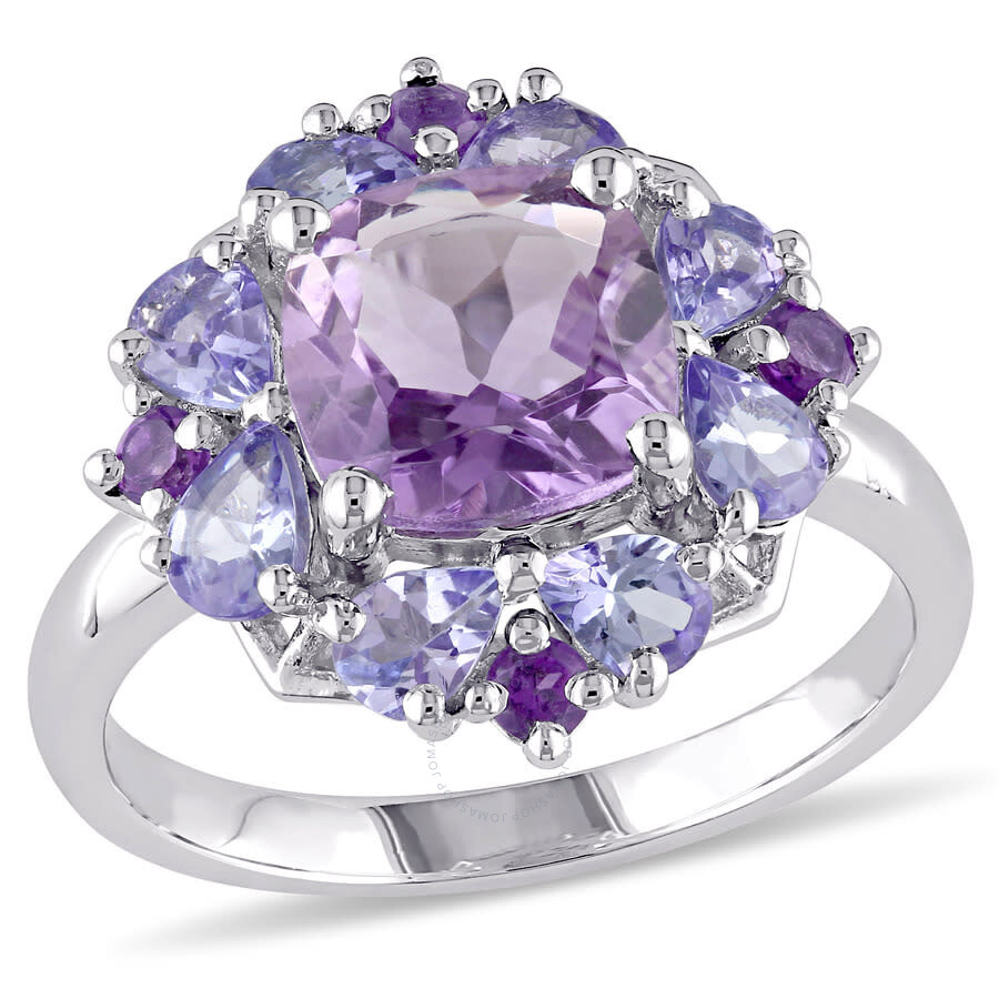 Shop Amour 3 Ct Tgw Amethyst And Tanzanite Floral Cluster Ring In Sterling Silver In White