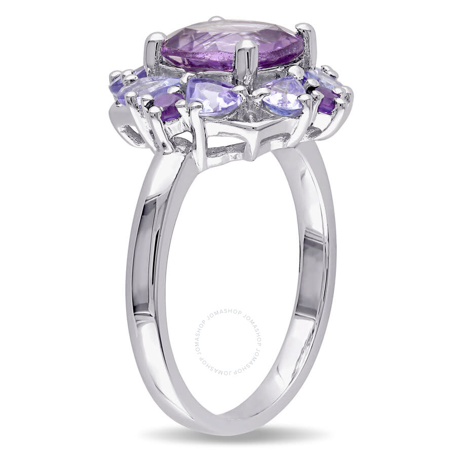 Shop Amour 3 Ct Tgw Amethyst And Tanzanite Floral Cluster Ring In Sterling Silver In White