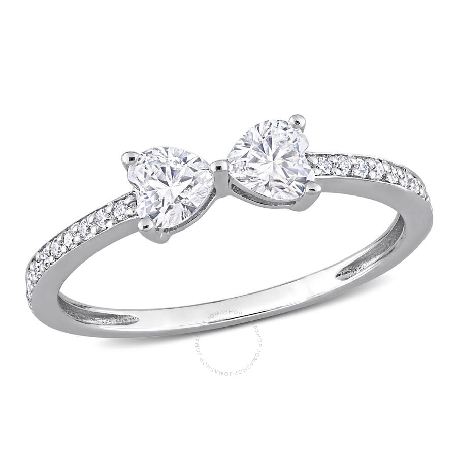 Shop Amour 3/5 Ct Dew Created Moissanite Duo Heart Ring In Sterling Silver In White