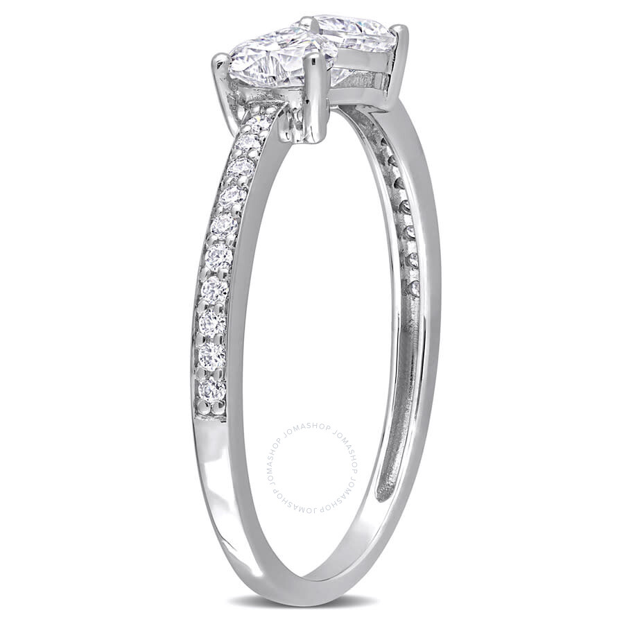 Amour 3/5 Ct Dew Created Moissanite Duo Heart Ring In Sterling Silver In White