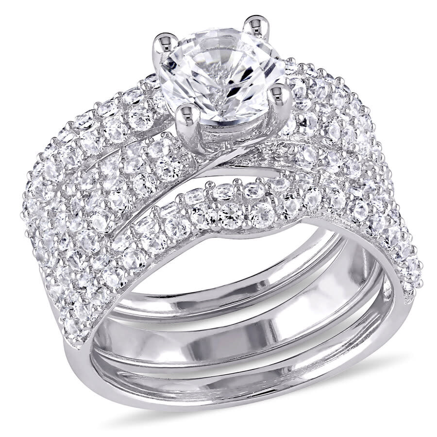 Shop Amour 4 1/5 Ct Tgw Created White Sapphire Bridal Set In Sterling Silver