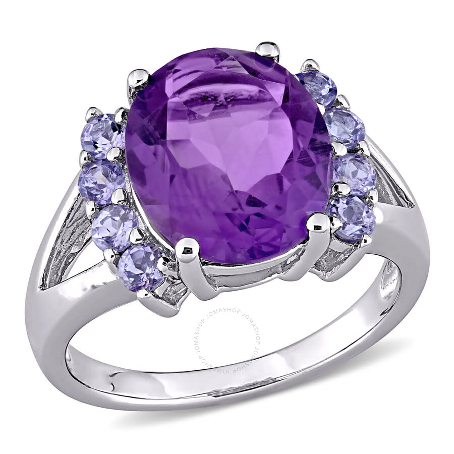Amour 4 3/5 Ct Tgw Oval Cut Amethyst And Tanzanite Split Shank Ring In Sterling Silver In White