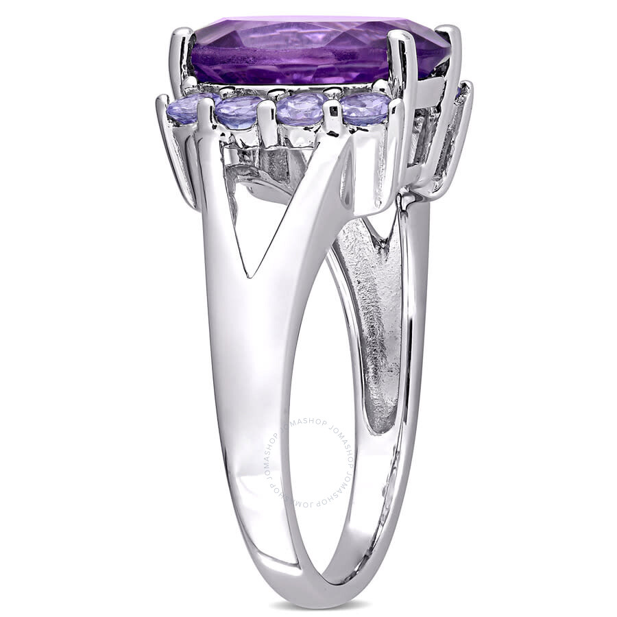 Amour 4 3/5 Ct Tgw Oval Cut Amethyst And Tanzanite Split Shank Ring In Sterling Silver In White