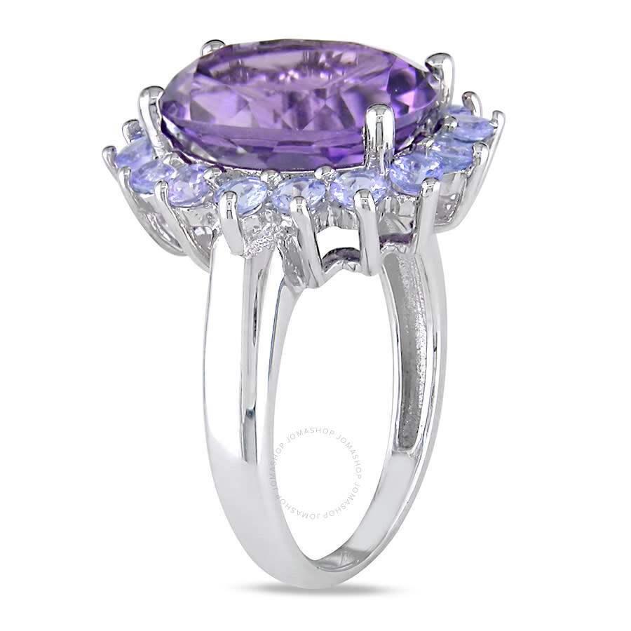 Amour 5 7/8 Ct Tgw Oval Amethyst And Tanzanite Halo Cocktail Ring In Sterling Silver In White