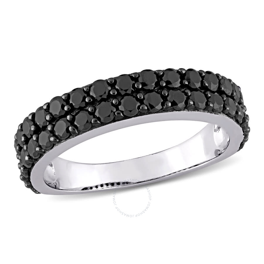 Shop Amour 1 1/5 Ct Tgw Double Row Black Spinel Ring In Sterling Silver With Black Rhodium In White