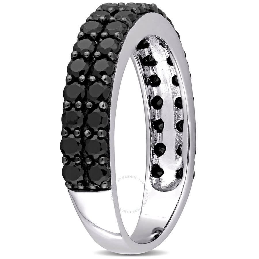 Amour 1 1/5 Ct Tgw Double Row Black Spinel Ring In Sterling Silver With Black Rhodium In White