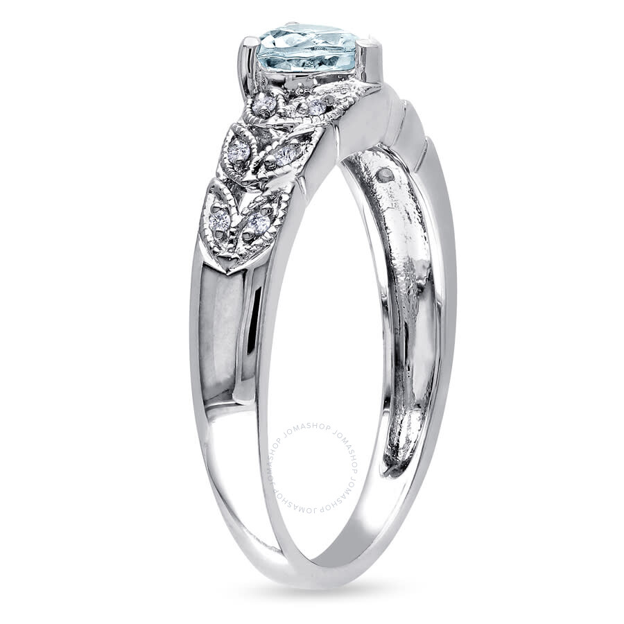 Amour Aquamarine And Diamond Accent Vintage Heart Ring In Sterling Silver In White
