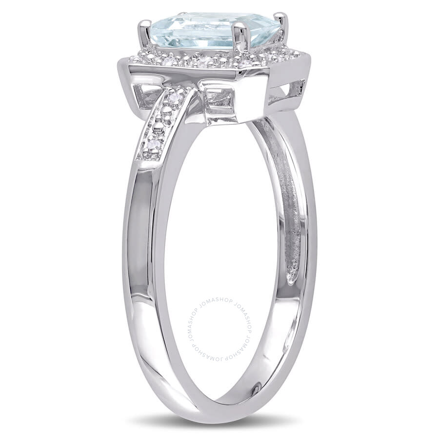 Amour Emerald Cut Aquamarine And Diamond Accent Ring In Sterling Silver In White