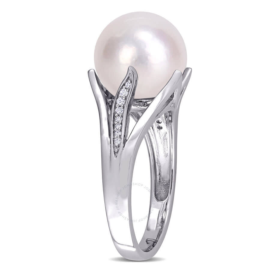 Amour 11-12mm Cultured Freshwater Pearl And Diamond-accent Split Shank Ring In Sterling Silver In White