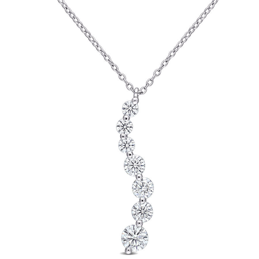 Amour 1 1/2 Ct Dew Created Moissanite Journey Pendant With Chain In Sterling Silver In White