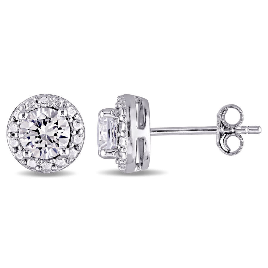 Shop Amour Created White Sapphire Halo Stud Earrings In Sterling Silver