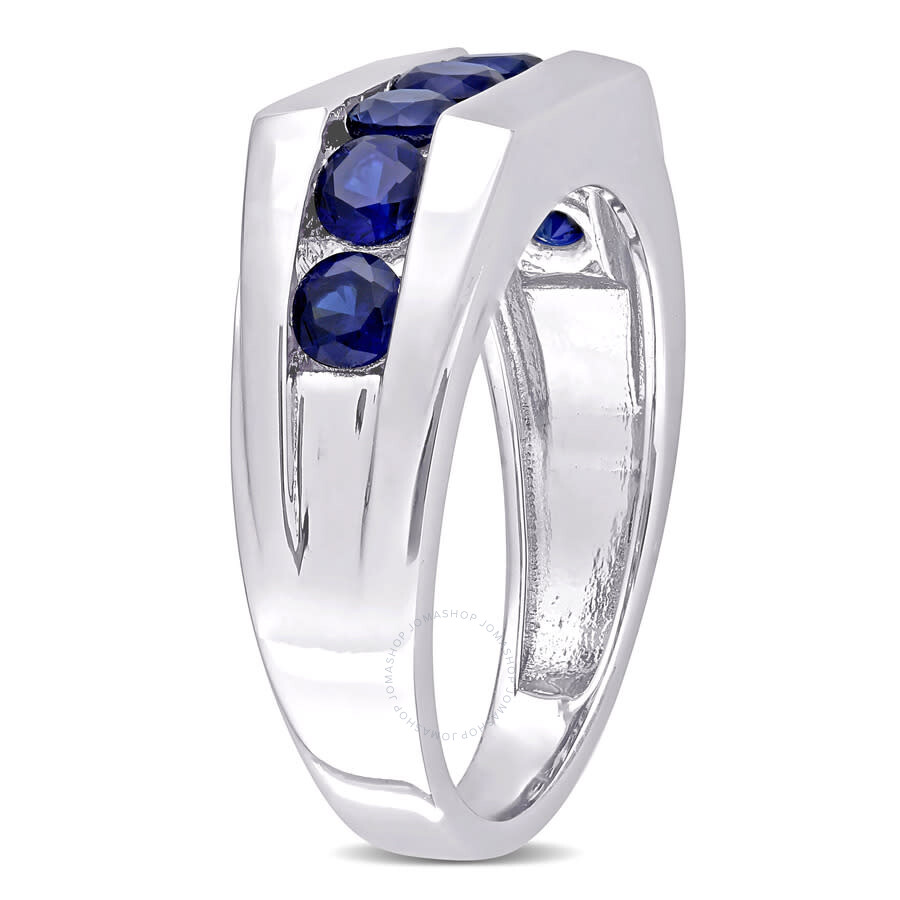 Amour 1 1/4 Ct Tgw Created Blue Sapphire Channel Set Men's Ring In Sterling Silver In White