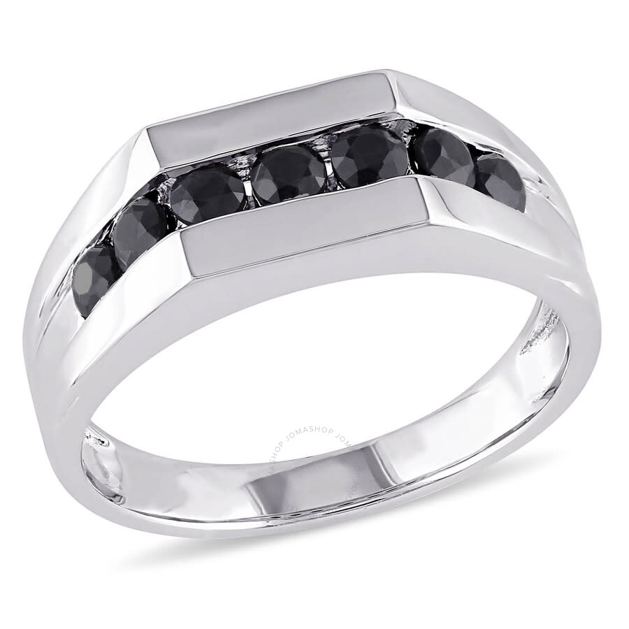 Amour Men's Channel Set Black Sapphire Ring In Sterling Silver In White