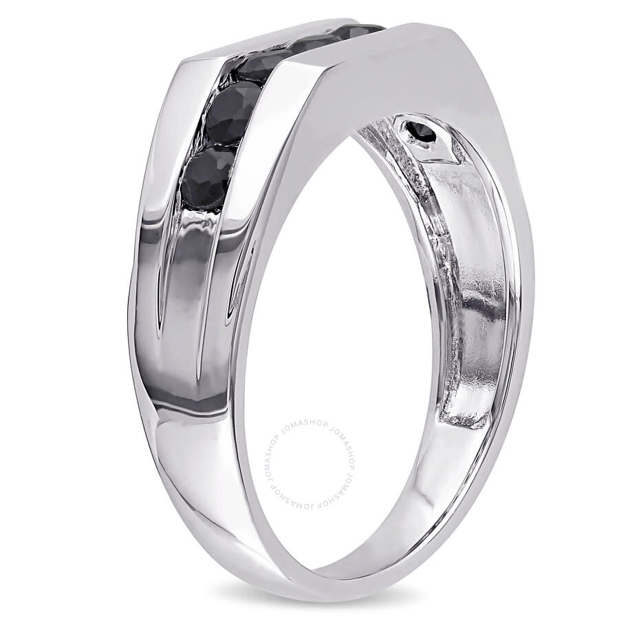 Amour Men's Channel Set Black Sapphire Ring In Sterling Silver In White