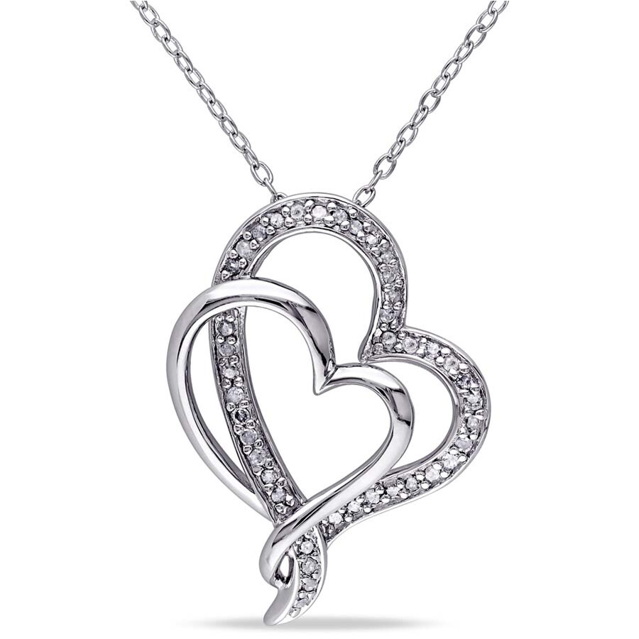 Amour 1/4 Ct Tw Diamond Interlocking Heart Pendant With Chain In Sterling Silver In Silver / Spring / White