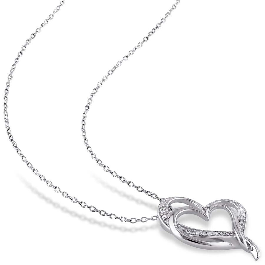 Amour 1/4 Ct Tw Diamond Interlocking Heart Pendant With Chain In Sterling Silver In Silver / Spring / White