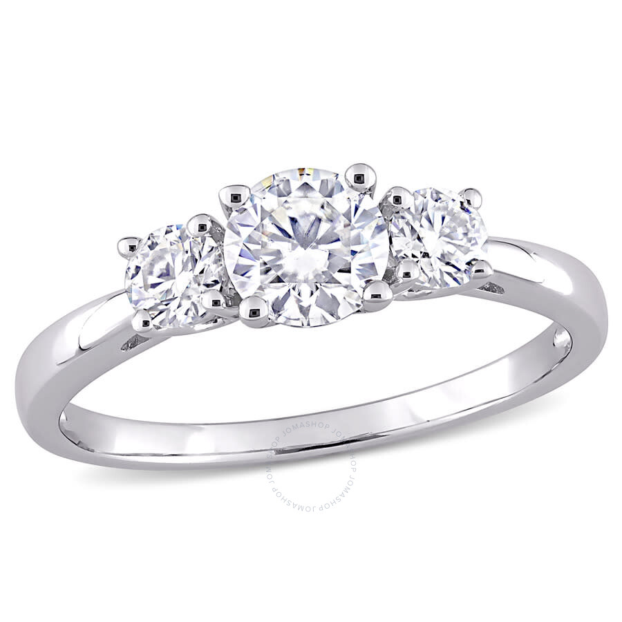 Amour 1 Ct Dew Created Moissanite 3-stone Engagement Ring In Sterling Silver In White