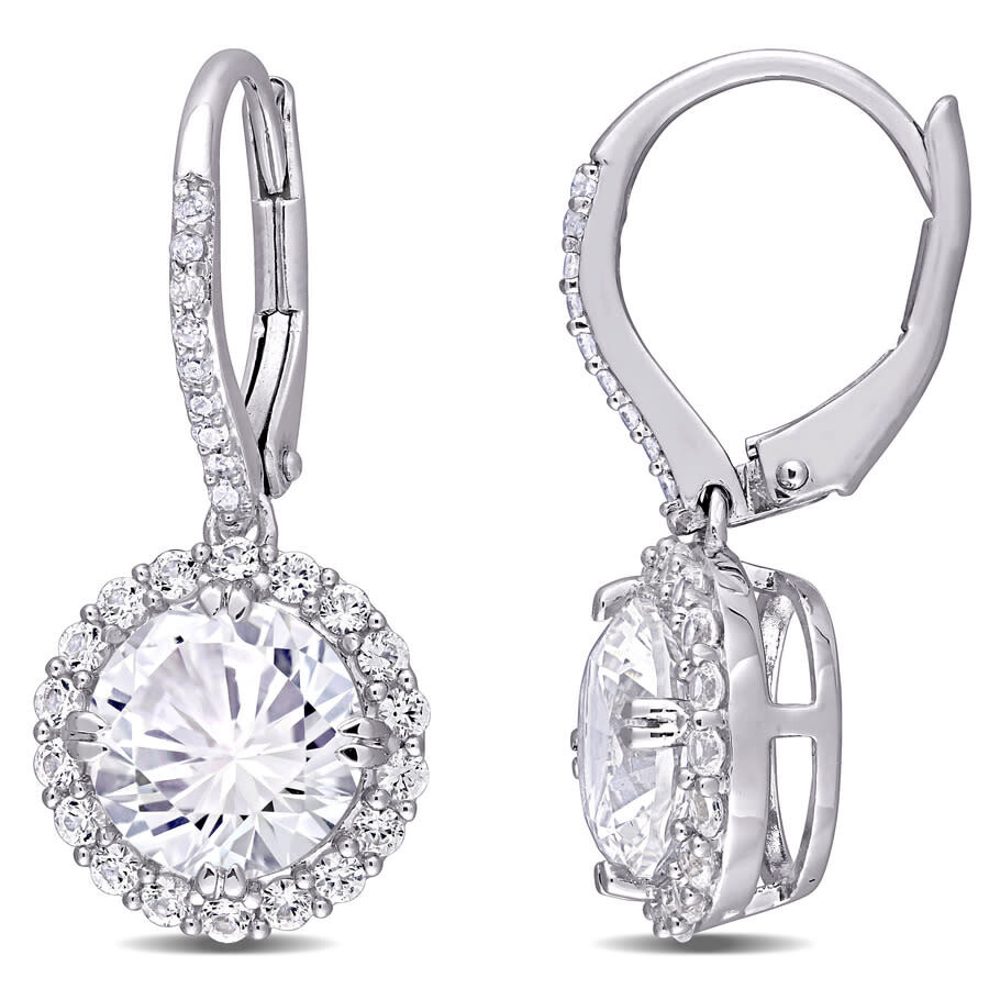 Amour 5 /12 Ct Tgw Created White Sapphire And 1/10 Ct Tw Diamond Halo Leverback Earrings In Sterling In White