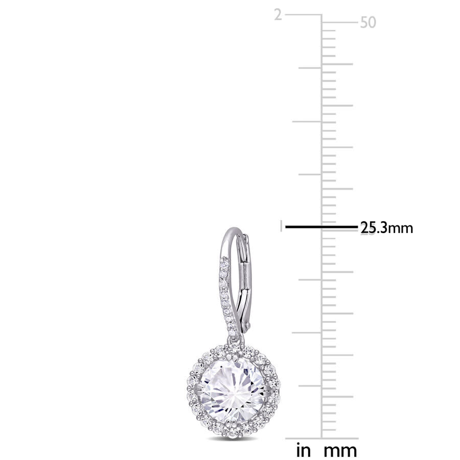 Amour 5 /12 Ct Tgw Created White Sapphire And 1/10 Ct Tw Diamond Halo Leverback Earrings In Sterling In White