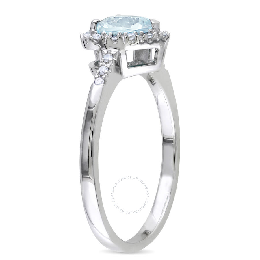 Amour 1/10 Ct Tw Diamond And Aquamarine Heart Halo Ring In Sterling Silver In White