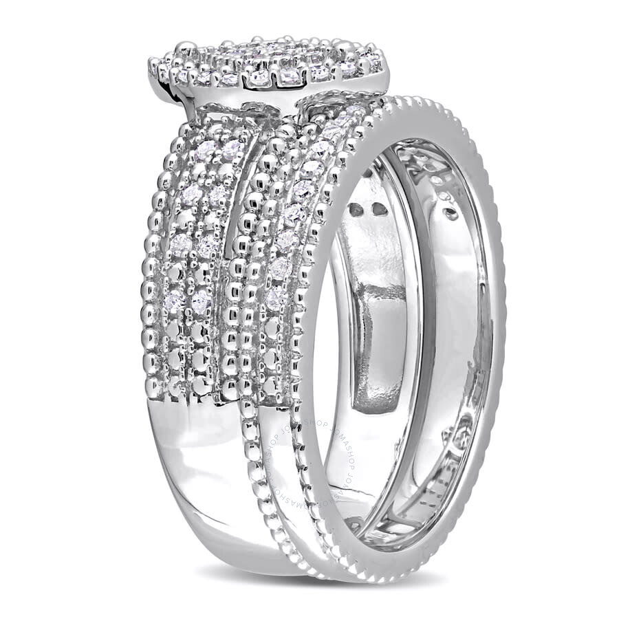 Amour 1/3 Ct Tdw Diamond Marquise Shape Cluster Bridal Set In Sterling Silver In White