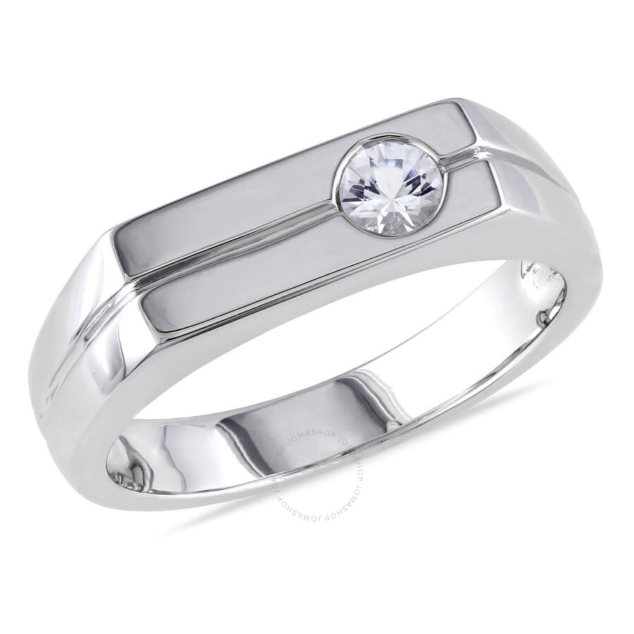 Shop Amour Men's Bezel Set White Sapphire Ring In Sterling Silver