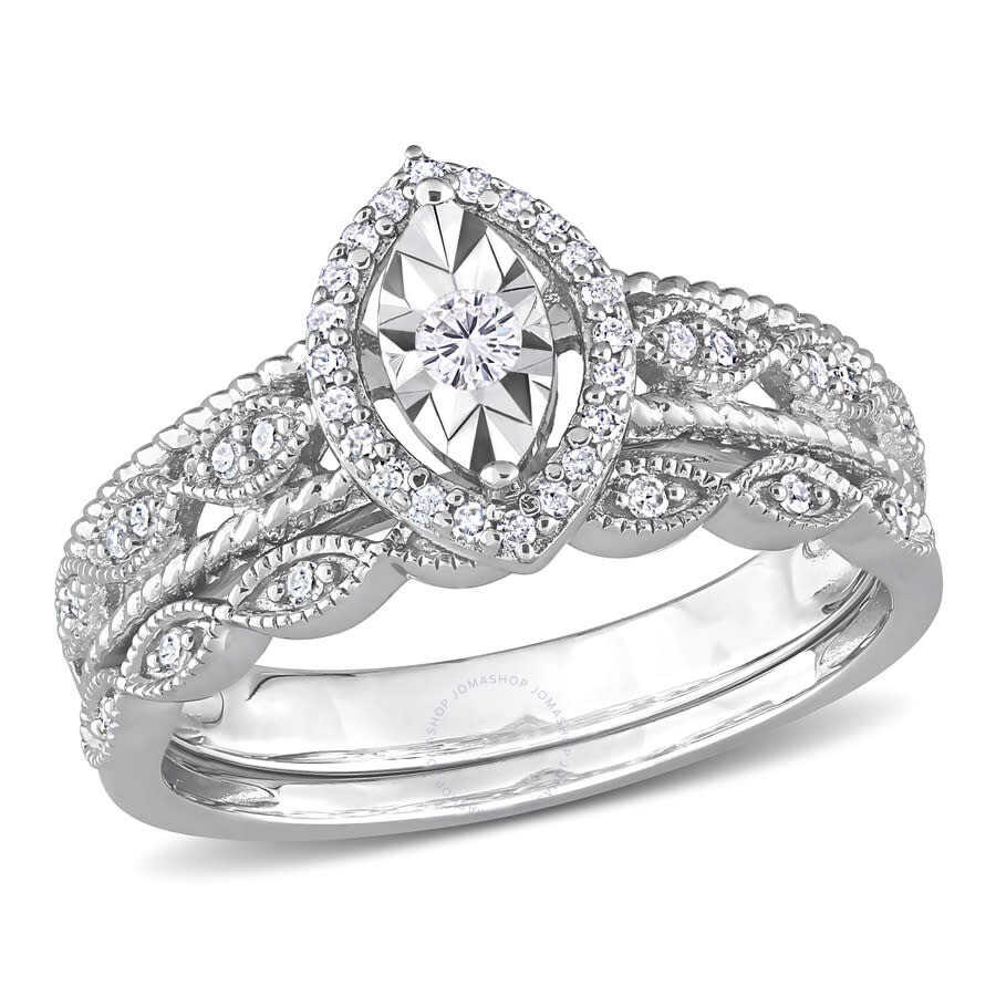 Shop Amour 1/5 Ct Tw Diamond Oval Halo Bridal Ring Set In Sterling Silver In White